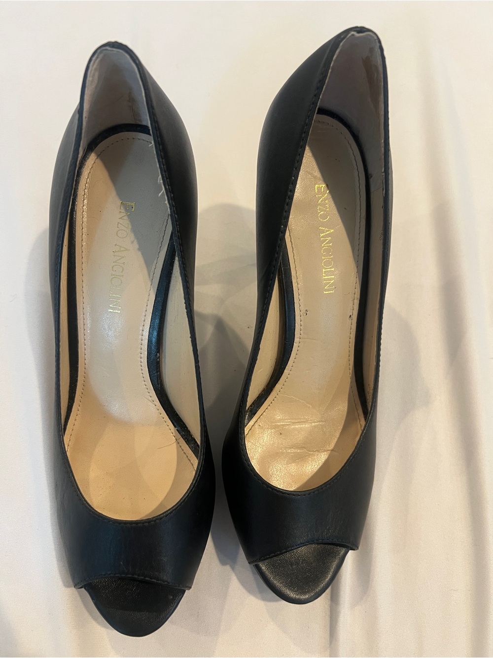 Enzo Angiolini Black Peep-Toe Leather Pumps